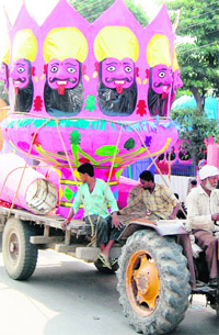 An effigy of Ravana being taken to the venue of Dussehra celebrations in Amritsar on Wednesday