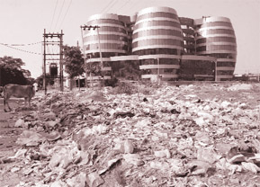Garbage strewn outside Forest Bhawan at Sector 68 in Mohali.