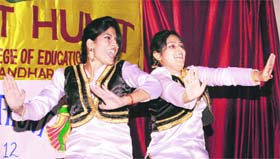 Students of the Government College of Education perform during the talent hunt competition in Jalandhar on Wednesday