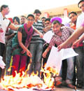 Jobless doctors burn photocopies of their degrees at GADVASU in Ludhiana 