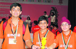 Arsh Shah Dilbagi (extreme left) with other team members after winning the 6th edition of the Indian Robot Olympiad held at Genesis Global School in Noida.