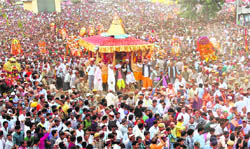 Devotees take part in the Dasehra celebrations in Kullu