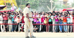 A cop deputed to keep vigil on the Dasehra festivities