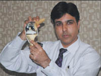 Dr Manuj Wadhwa speaks on the fourth generation knee implant  in Bathinda on Friday. 