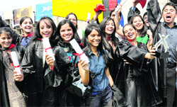 Students of the Chandigarh College of Architecture elated at receiving degrees during the college convocation on Saturday
