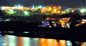 A night view of the city of temples on Friday.
