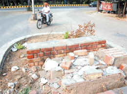 The missing foundation stone near the cantonment police station, marked the foundation laying ceremony of the road, in the late nineties