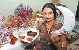 Neeru Basal displays items at model town phase 1 in Bathinda.