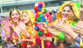 Girls perform gidha during the opening of 37th Punjab State Women Games at Guru Nanak Stadium in Ludhiana 