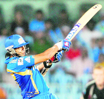 Mumbai Indians Sarul Kanwar in action in the Champions League T20 semifinal against Somerset in Chennai on Saturday.
