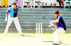 A batsman in action during Shri Rohitash Singh Memorial Inter-school Boys Super 8s Cricket Tournament played in Dehradun on Sunday.