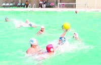 Aspirants during waterpolo trials held in Ludhiana on Sunday. 
