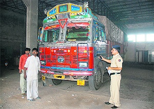 A truck seized by the Excise and Taxation Department in Chandigarh on Monday.