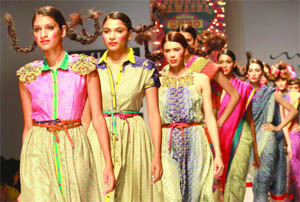 Models display clothes of designer Nida Mahmood at the Wills Lifestyle India Fashion Week in New Delhi on Monday. Tribune photo: Manas Ranjan Bhui