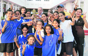 The Welham Girls School team that won the Tek Chand Memorial Basketball Tournament in Dehradun on Monday.