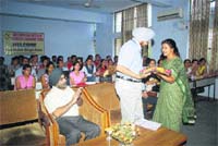 Kulbir Singh Rana, Head, Administration, ISGEC, being honoured at a function in Yamunanagar.