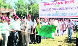 DIG, Home Guard, Jammu, Sham Lal Sharma and DC, Udhampur, Baseer Ahmed Khan flag off a rally at Udhampur on Monday. 
