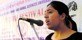 A student participates in a competition on the fourth day of the GADVASU Youth Festival in Ludhiana.