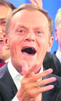 Polands PM Donald Tusk after the election results in Warsaw
