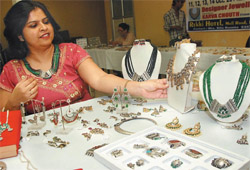 A customer selects jewellery at the four-day exhibition that began in Bathinda on Tuesday