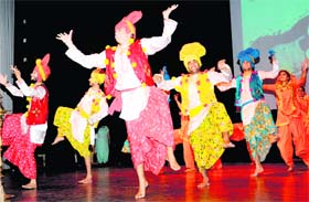 Students of Gian Jyoti Institute of Management and Technology, Mohali, perform bhangra at Tagore Theatre, Sector 18, Chandigarh, on Tuesday