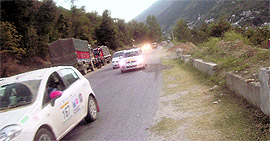 Raid-de-Himalaya participants enter Manali on Tuesday.