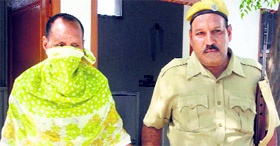 Ram Lubhaya in police custody in Jalandhar on Tuesday.