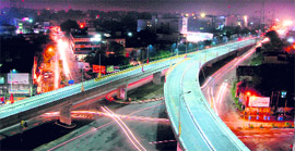 A night view of the BMC flyover in Jalandhar.