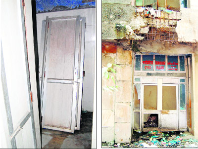 The dismantled doors of the washrooms and the main entrance to the Cardiology Ward of Guru Nanak Dev Hospital in Amritsar