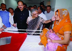 Delhi Chief Minister Sheila Dikshit, Northeast MPJ.P. Aggarwal and Delhi Health Minister A.K. Walia visit the inaugural function of the 500-bedded Ward Block and Nursing School in GTB Hospital in east Delhi on Wednesday
