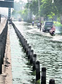 Waterlogging continues in the service lane near the Hero Honda Chowk for the past many months in Gurgaon