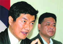 Lobsang Sangay, PM of the Tibetan government-in-exile, addresses mediapersons at McLeodganj in Dharamsala on Wednesday.