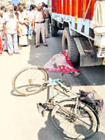 A view of the accident site near the Domoria bridge in Jalandhar on Wednesday. 