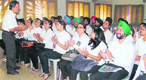 Students attend a seminar on Psychology of Interview and Selection at GNIMT in Ludhiana