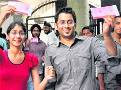 Students who were lucky to get tickets for the ODI to be played between India and England at the PCA Stadium in Mohali on October 20. 