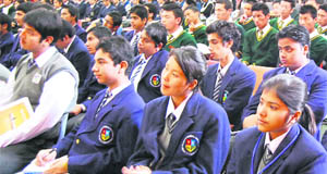 Students at a regional symposium on higher education in Mussoorie in Thursday. 