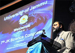 Vice-Chancellor Varun Sahni addresses the audience at the science congress in University of Jammu on Thursday