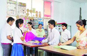 Students at Sparkz outlet in Kundan Vidya Mandir School in Ludhiana on Thursday