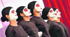 Masked talent: Students participate in a mime competition at the GADVASU youth fest in Ludhiana