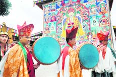 Guests hold a procession to celebrate the wedding of the King of Bhutan Jigme Khesar Namgyel Wangchuck in Punakha on Thursday.
