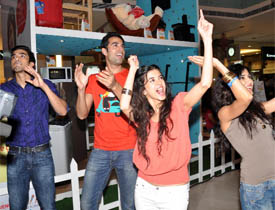 Actors of upcoming movie Mujhse fraaandship karoge, Saquib Nishant Saba and Tara, at a promotional function in Gurgaon on Thursday night. 