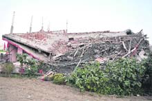 A view of the building that collapsed in Gorakhpur village near Dehradun n Friday. 
