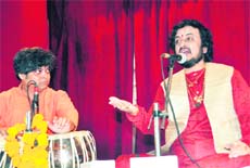 Pt Kaivalya Kumar Gurav gives a performance in Dehradun on Friday. 