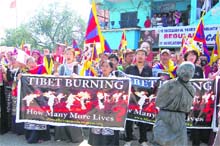 Tibetan youth hold a protest in Dharamsala on Friday. 