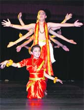 Schoolchildren present an item during a cultural function at DAV School, Shimla, on Friday.