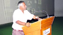 Maj Gen G Sankaranarayanan, GOC of Gurj Division, addresses the gathering at the Samba military station on Friday.
