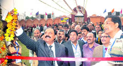 Minister for Industries and Commerce Surjit Singh Slathia during the inaugural function of the 56th Industrial and Handicrafts Exhibition at Kashmir Haat in Srinagar.