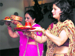 Members of the Gayatri Ladies Club celebrate Karva Chauth in Ludhiana