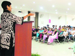 Students attend a seminar on Inerview Guidance, at GGNIMT in Ludhiana on Friday