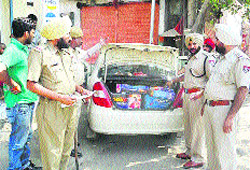 Police conducts a surprise check o vehicles in the Dhandari area in the wake of the RDX seizure from a car in Ambala on Thursday
